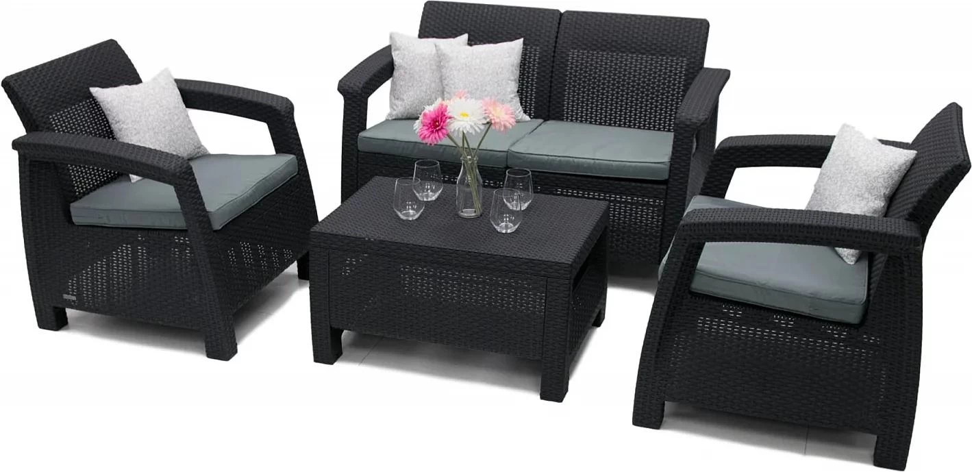 Deokork Záhradná ratanová zostava CORFU antracit