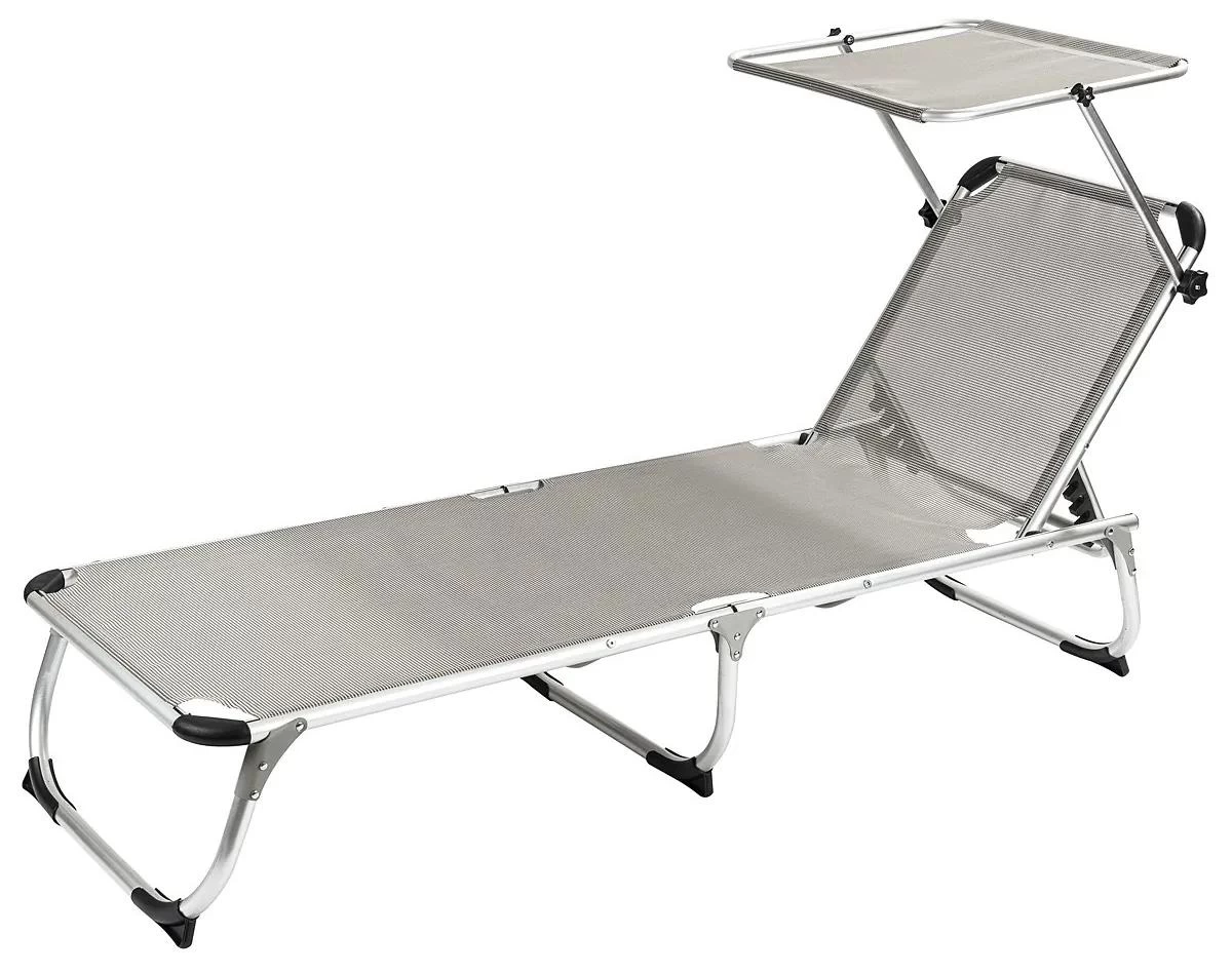 Aldotrade Záhradné rozkladacie lehátko so strieškou, sivá