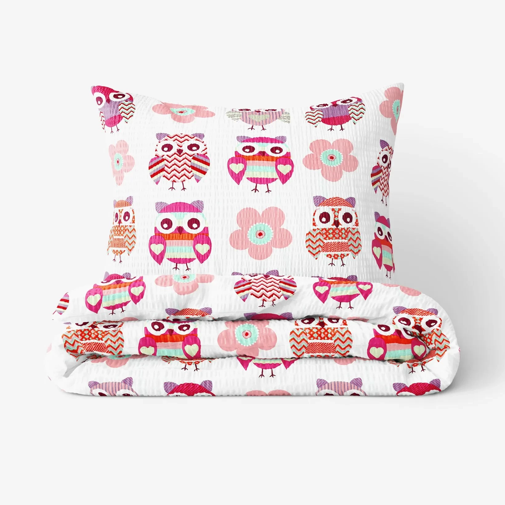 Goldea detské krepové obliečky - sovičky 140 x 200 a 70 x 90 cm